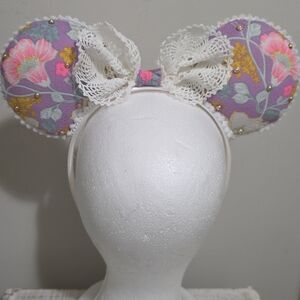 Disney Purple Floral Lace Bow Minnie Ear Headband